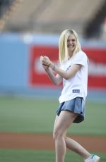 ELLE FANNING Throw First Pitch at Dodger