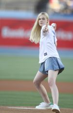 ELLE FANNING Throw First Pitch at Dodger