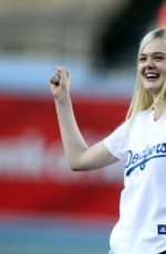 ELLE FANNING Throw First Pitch at Dodger