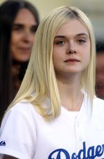 ELLE FANNING Throw First Pitch at Dodger