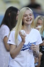 ELLE FANNING Throw First Pitch at Dodger