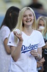 ELLE FANNING Throw First Pitch at Dodger