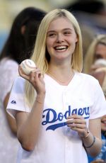 ELLE FANNING Throw First Pitch at Dodger