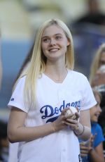 ELLE FANNING Throw First Pitch at Dodger