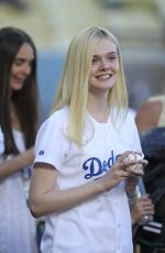 ELLE FANNING Throw First Pitch at Dodger