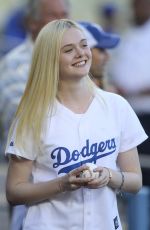 ELLE FANNING Throw First Pitch at Dodger