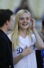 ELLE FANNING Throw First Pitch at Dodger