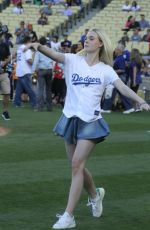 ELLE FANNING Throw First Pitch at Dodger