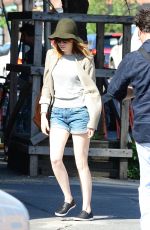 EMMA STONE in Denim Shorts Out and About in Soho