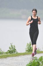 HELEN FLANAGAN in Tights Out Jogging in Manchester
