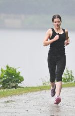HELEN FLANAGAN in Tights Out Jogging in Manchester