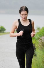 HELEN FLANAGAN in Tights Out Jogging in Manchester