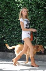 KIMBERLEY GARNER in Shorts Walks Her Dog Out in London