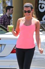 LEA MICHELE in Tights Arrives at Earth Bar in West Hollywood