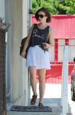 LILY COLLINIS Heading to an Art Gallery in Los Angeles