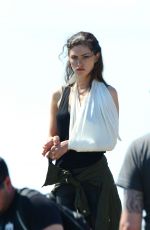 PHOEBE TONKIN on the Set of Take Down in Wales