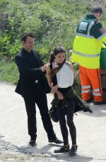 PHOEBE TONKIN on the Set of Take Down in Wales