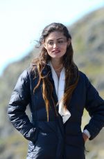 PHOEBE TONKIN on the Set of Take Down in Wales