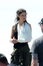 PHOEBE TONKIN on the Set of Take Down in Wales