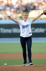 SOPHIA BUSH Throw First Pitch at a Dodgers Game in Los Angeles