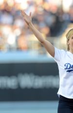 SOPHIA BUSH Throw First Pitch at a Dodgers Game in Los Angeles