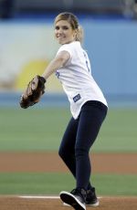SOPHIA BUSH Throw First Pitch at a Dodgers Game in Los Angeles