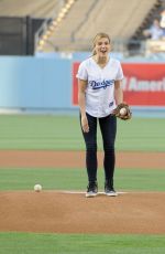 SOPHIA BUSH Throw First Pitch at a Dodgers Game in Los Angeles