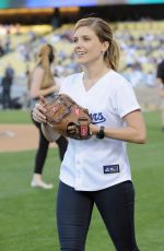 SOPHIA BUSH Throw First Pitch at a Dodgers Game in Los Angeles
