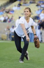 SOPHIA BUSH Throw First Pitch at a Dodgers Game in Los Angeles