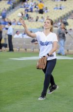 SOPHIA BUSH Throw First Pitch at a Dodgers Game in Los Angeles
