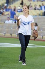 SOPHIA BUSH Throw First Pitch at a Dodgers Game in Los Angeles