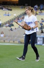 SOPHIA BUSH Throw First Pitch at a Dodgers Game in Los Angeles