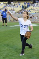 SOPHIA BUSH Throw First Pitch at a Dodgers Game in Los Angeles