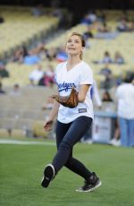 SOPHIA BUSH Throw First Pitch at a Dodgers Game in Los Angeles