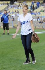 SOPHIA BUSH Throw First Pitch at a Dodgers Game in Los Angeles