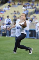 SOPHIA BUSH Throw First Pitch at a Dodgers Game in Los Angeles