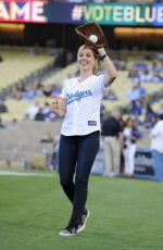 SOPHIA BUSH Throw First Pitch at a Dodgers Game in Los Angeles