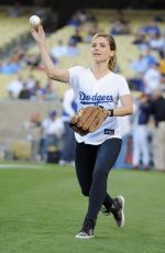 SOPHIA BUSH Throw First Pitch at a Dodgers Game in Los Angeles