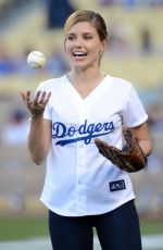 SOPHIA BUSH Throw First Pitch at a Dodgers Game in Los Angeles