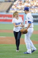 SOPHIA BUSH Throw First Pitch at a Dodgers Game in Los Angeles