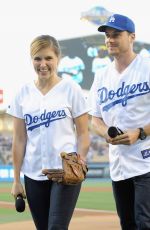 SOPHIA BUSH Throw First Pitch at a Dodgers Game in Los Angeles