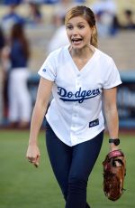 SOPHIA BUSH Throw First Pitch at a Dodgers Game in Los Angeles