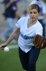 SOPHIA BUSH Throw First Pitch at a Dodgers Game in Los Angeles