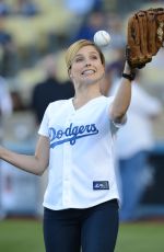 SOPHIA BUSH Throw First Pitch at a Dodgers Game in Los Angeles