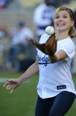 SOPHIA BUSH Throw First Pitch at a Dodgers Game in Los Angeles