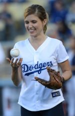 SOPHIA BUSH Throw First Pitch at a Dodgers Game in Los Angeles