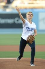 SOPHIA BUSH Throw First Pitch at a Dodgers Game in Los Angeles