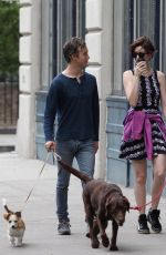 ANNE HATHAWAY and Adam Shulman Walks Her Dogs Out in New York