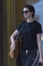 ANNE HATHAWAY Leaves Her Home in Brooklyn