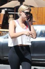 ASHLEY BENSON in Tights at Starbucks in Los Angeles